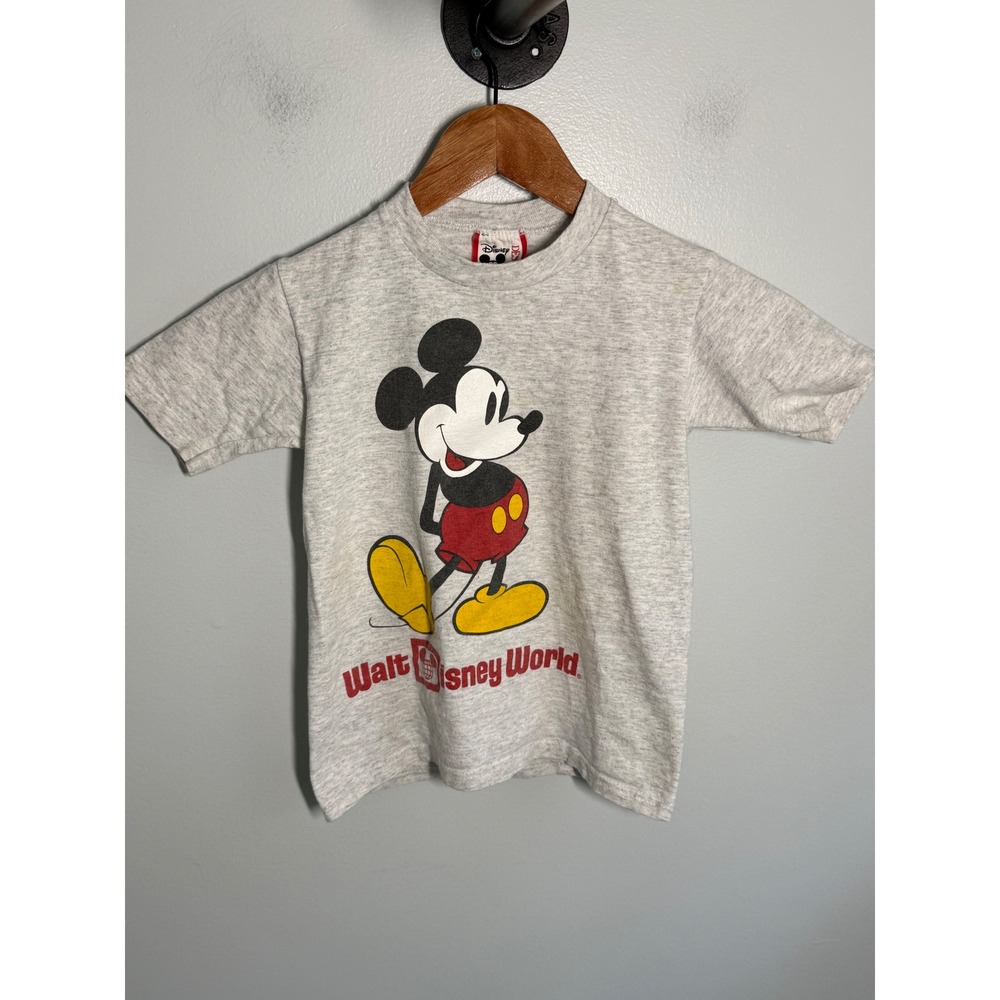 Vintage Walt Disney World Mickey Mouse T-Shirt Kids Small 6-8 Gray Made in USA